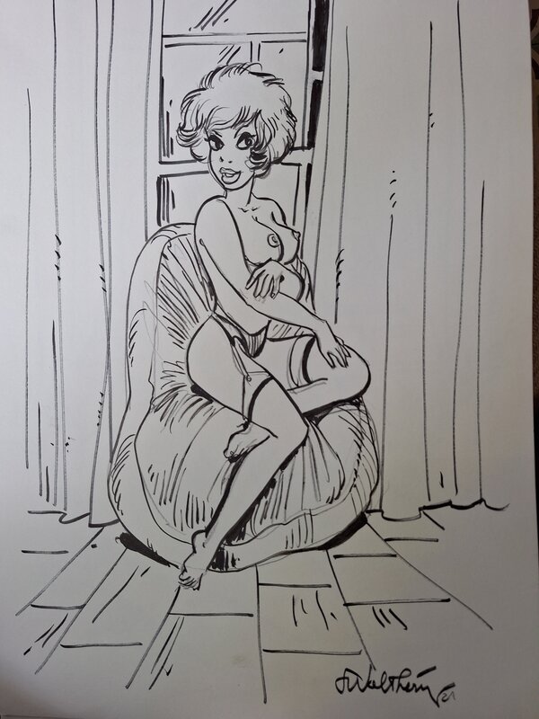For sale - Natacha sur un sofa by François Walthéry - Original Illustration