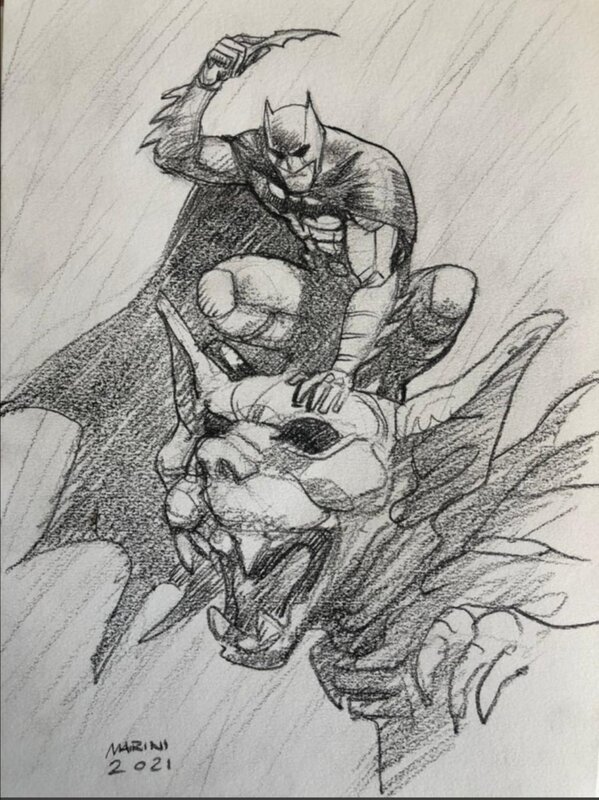 Batman sur Gargouille - Enrico Marini - Illustration originale