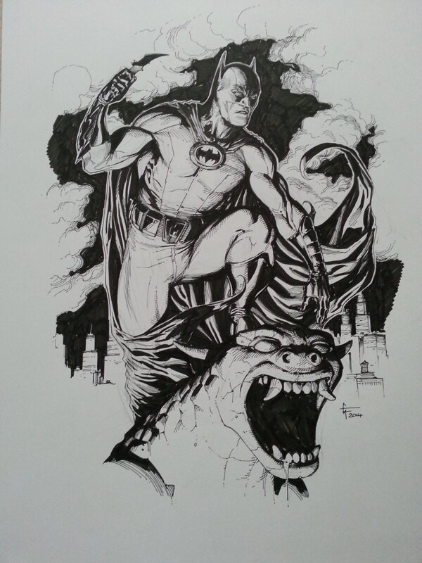 Batman sur Gargouille - Gary Frank - Illustration originale