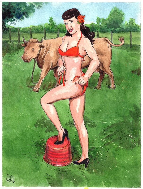 For sale - Marc Rouchairoles, Betty Page n°3 ( à la campagne ) - Original Illustration