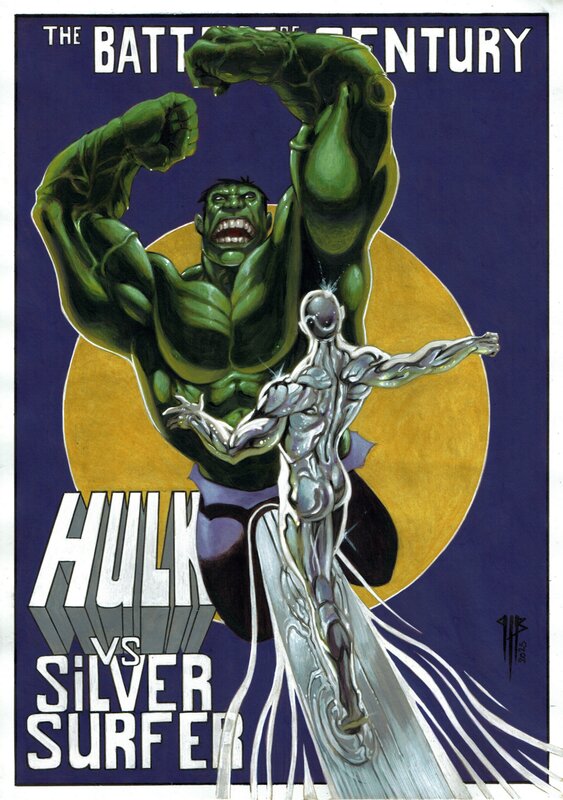 For sale - Philippe Bringel, Hulk vs Silver Surfer - Original Illustration