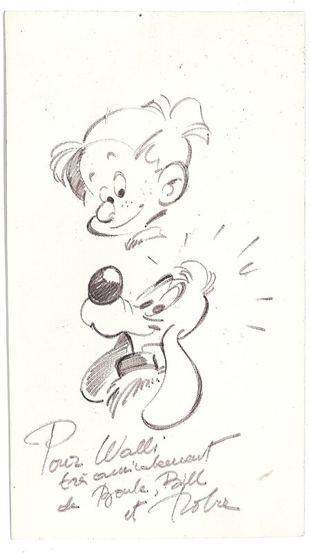For sale - Roba : Boule et Bill, dessin dédicacé pour le dessinateur Walli - Original Illustration