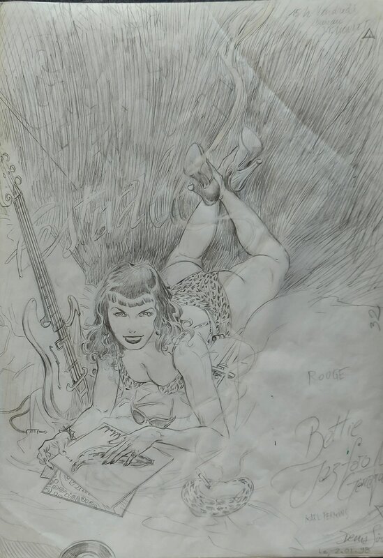 Denis Sire, Crayonné Betty Page pour publicité festival - Œuvre originale