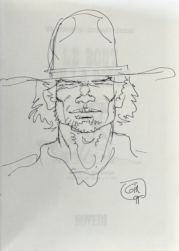 Jean Giraud, BLUEBERRY :TIRAGE DE TETE N&B LE BOUT DE LA PISTE AVEC DÉDICACE SIGNÉE - Sketch
