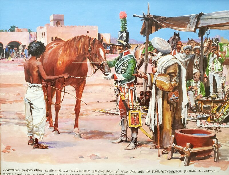 Michel Faure, LE CAPITAINE EUGENE NADAL EN EGYPTE  illustration originale - Illustration originale