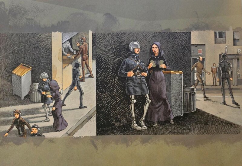 En vente - Fred Beltran, Illustration en technique mixte  Nathanaëlle 2 - La ruelle. - Planche originale