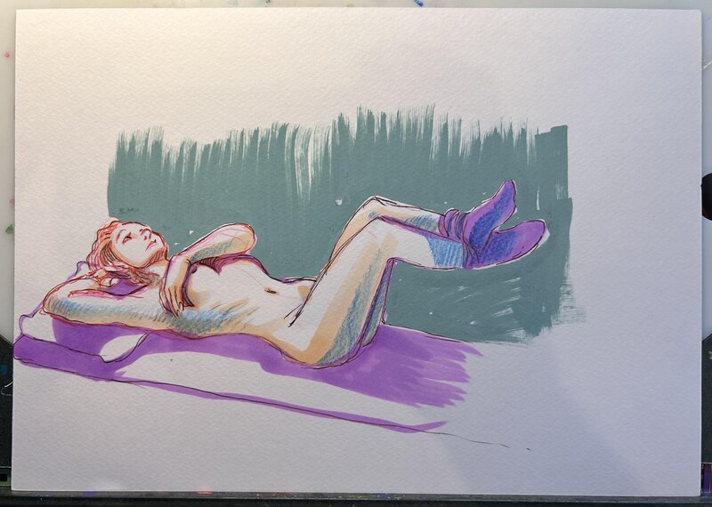 Nicolas Kéramidas, Croquis de nu réalisé d’après modèle vivant - Illustration originale