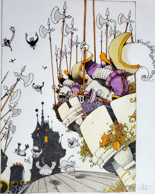 Frédéric Pillot, LITTLE PIAF, IL FAUT SAUVER LA REINE !   couleur directe - Illustration originale