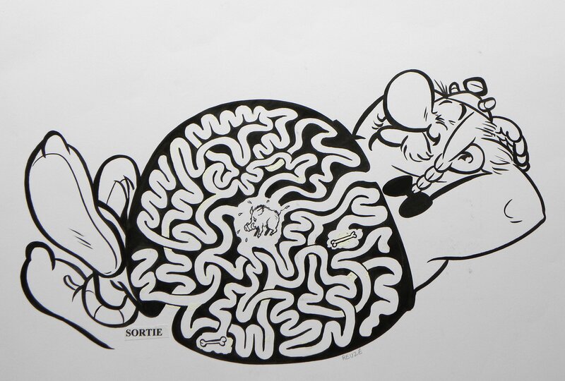 For sale - » L’Art du 9e Art  » – OBELIX Labyrinthe – Illustration Originale – Emmanuel Reuzé - Original Illustration