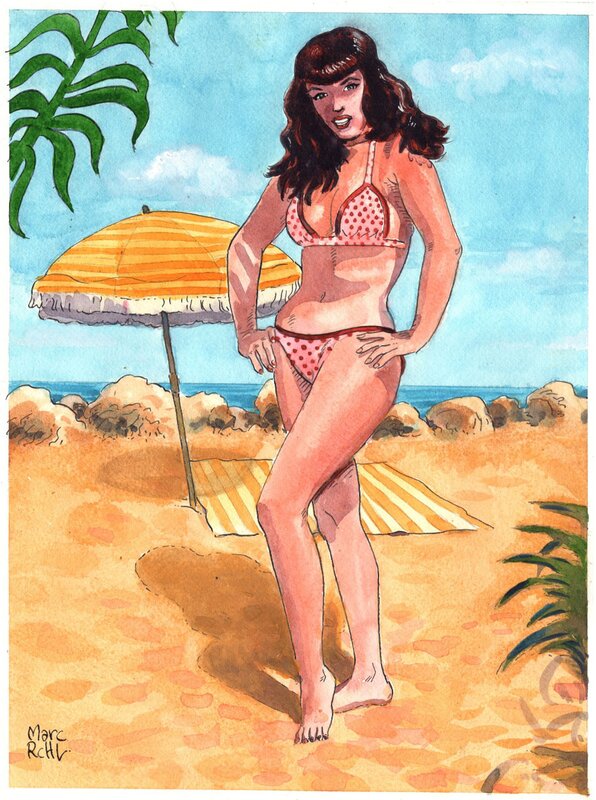 For sale - Betty à la plage by Marc Rouchairoles - Original Illustration