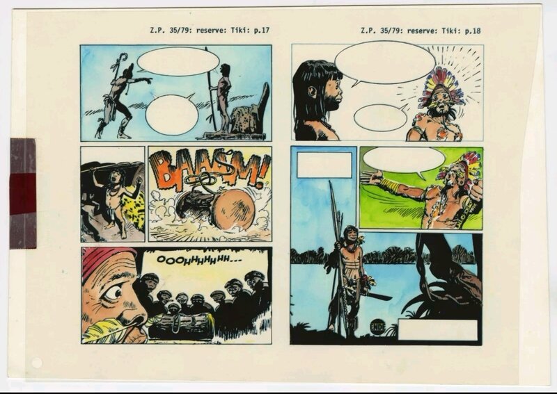 En vente - (1979) Stelio Fenzo - Tiki, fils de la jungle - Bleu de Coloriage Gouache + Film N&B - Mise en couleur