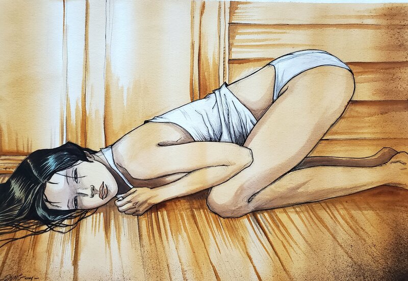Jung, FEMME COUCHEE    illustration originale couleur - Illustration originale