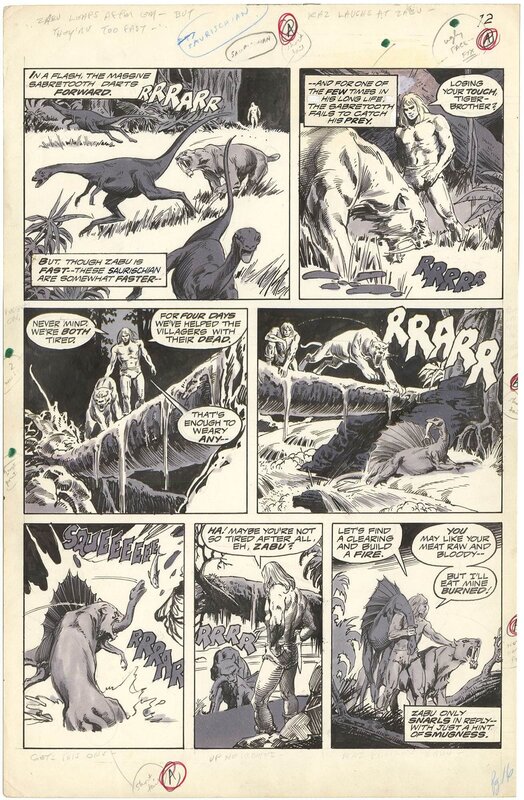 En vente - John Buscema, Tony DeZuniga, Savage Tales #6 p16 (Ka-Zar Origin Retold) - Planche originale