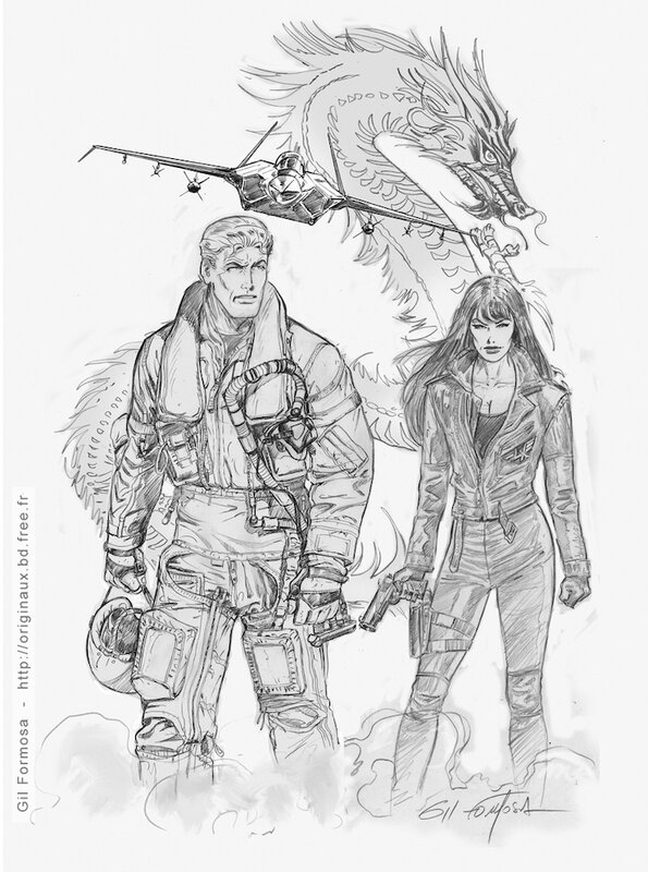 En vente - Gil Formosa, BUCK DANNY crayon préparatoire couverture tome 54 - Couverture originale