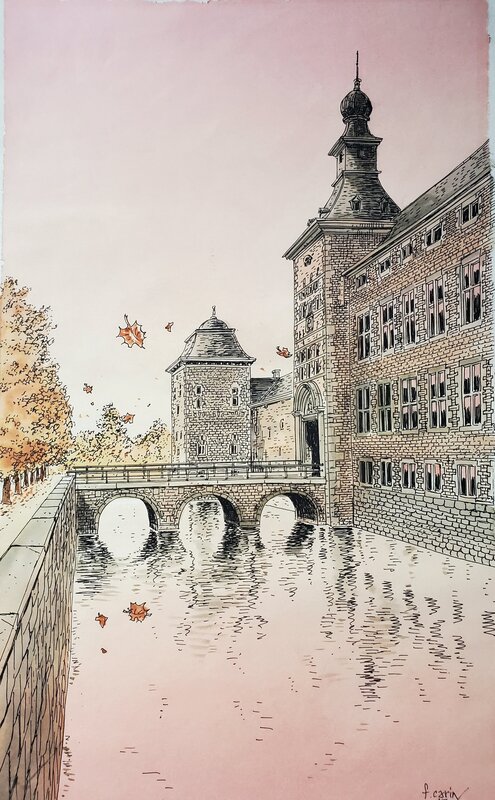 Francis Carin, CHÂTEAU DE WEGIMONT  couleur directe - Original Illustration