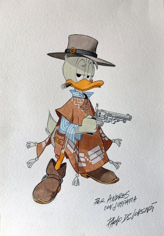 Paolo De Lorenzi, Donald Duck, hommage aux westerns italiens - Illustration originale