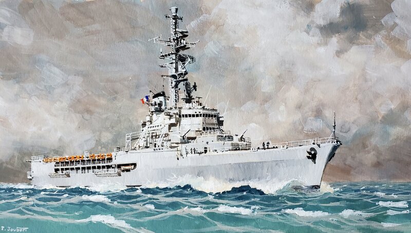 Pierre Joubert, PORTE HELICOPTERES JEANNE D'ARC    couleur directe - Original Illustration