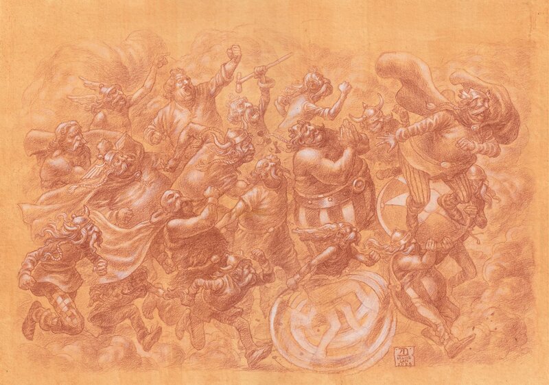 For sale - Dan Ianos, Battle formation - Hommage à Uderzo et Michel-Ange - Original Illustration