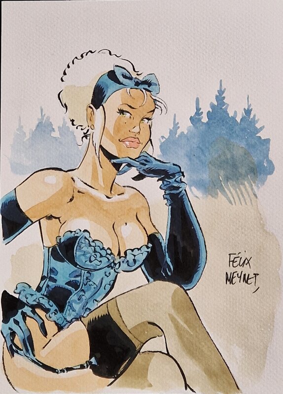 Félix Meynet, Mirabelle coquine en Forêt - Original Illustration