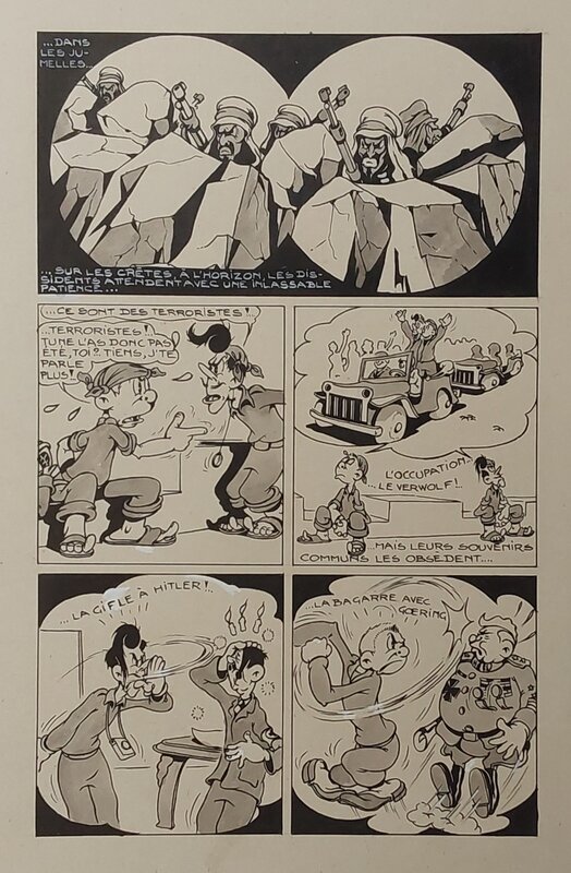 En vente - Bertolo René Gus et Gaetan 11 Planche Originale 4 (5) Gifle a Hitler Encre de Chine petit format Bd 1950 Atelier Chott - Planche originale