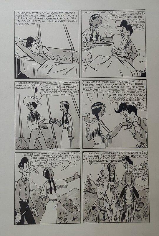 For sale - Rittaud Claude Gus Gaetan 16 Mariage Planche Originale 4 indien Squaw isabelle Encre de Chine petit format Bd 1951 Atelier Chott - Comic Strip