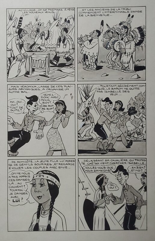 En vente - Rittaud Claude Gus Gaetan 16 Mariage Planche Originale 5 indien Squaw isabelle Encre de Chine petit format Bd 1951 Atelier Chott - Planche originale