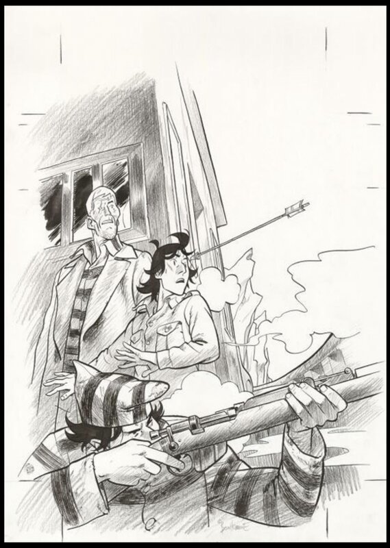 En vente - Matthieu Bonhomme, 2013 - Esteban: Couverture du Journal de Spirou n°3912 du 3 Avril 2013 - Planche originale