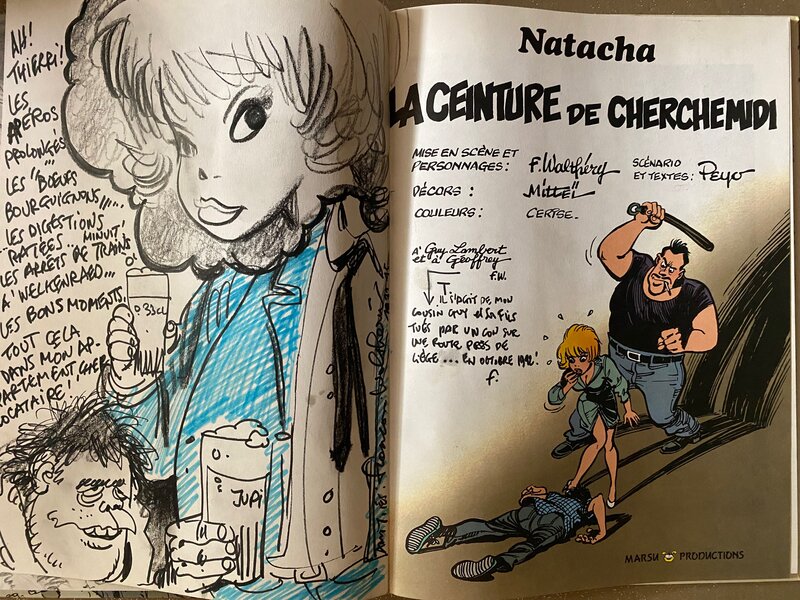 François Walthéry, illustration originale, Dédicace à Thierry Martens, 