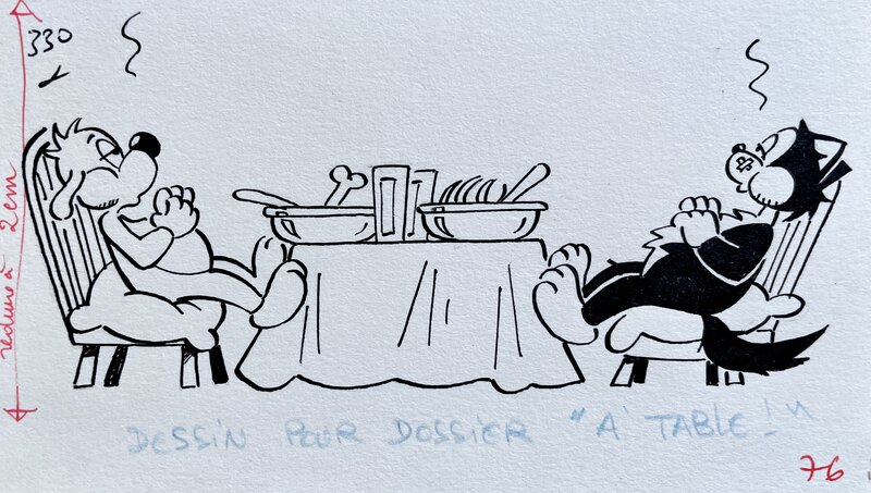For sale - Michel Motti, José Cabrero Arnal, 1987 - Pif et Hercule : A Table ! - Original Illustration