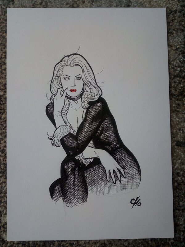 En vente - Black cat (+ dessin au dos) / frank cho - Illustration originale