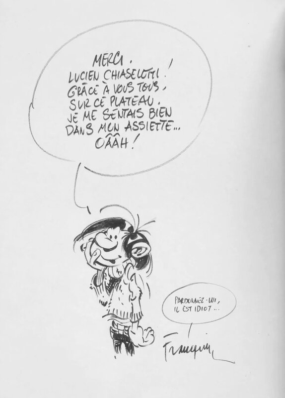 For sale - André Franquin, 1979 - Gaston Lagaffe à l'attention de Lucien Chiaselotti - Original Illustration