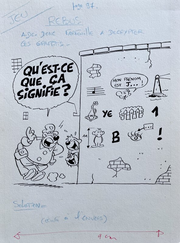 For sale - Michel Motti, 1980'S - Pif et Hercule : Aide donc Farfouille à décrypter ces graffittis - Original Illustration