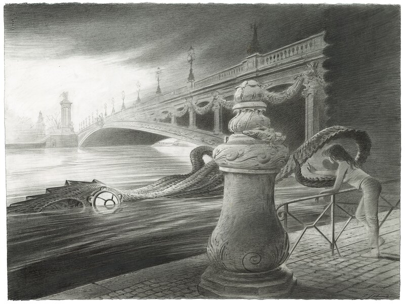 François Schuiten, Le retour du capitaine Némo  le pont alexandre 3 - Illustration originale