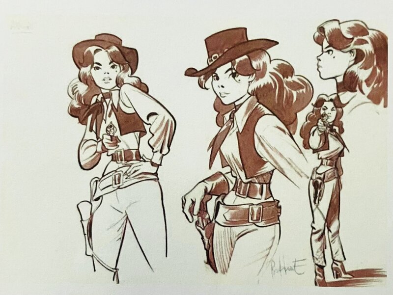 Matthieu Bonhomme, Wanted Lucky Luke - Illustration originale Angie - Illustration originale Matthieu Bonhomme, Wanted Lucky Luke - Illustration originale Angie - Illustration originale