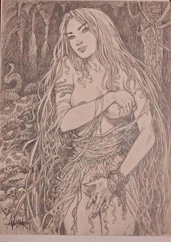 Mohamed Aouamri, Figure féminine dans la forêt - Original Illustration