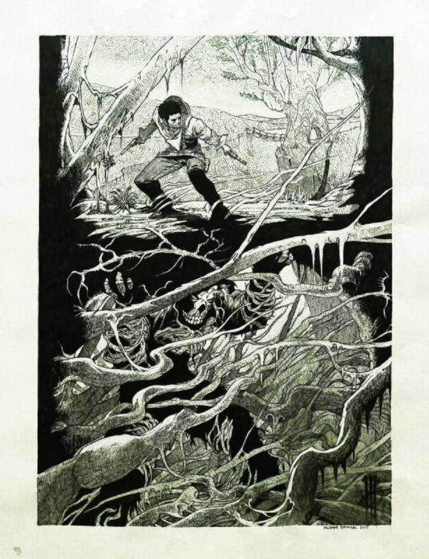 En vente - Philippe Bringel, Le monstre des marais - Illustration originale