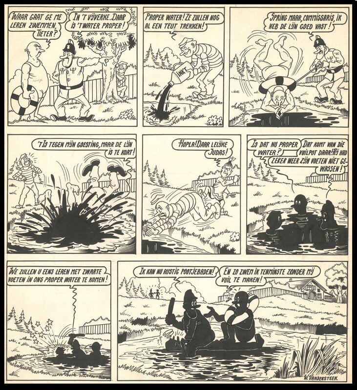 Willy Vandersteen, Ons Volkske 1951 : Vrolijke Bengels : Pootjebaden - Planche originale