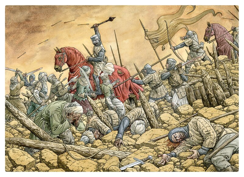 En vente - Milan Jovanovic, La Couronne de France - La charge - Illustration originale En vente - Milan Jovanovic, La Couronne de France - La charge - Illustration originale