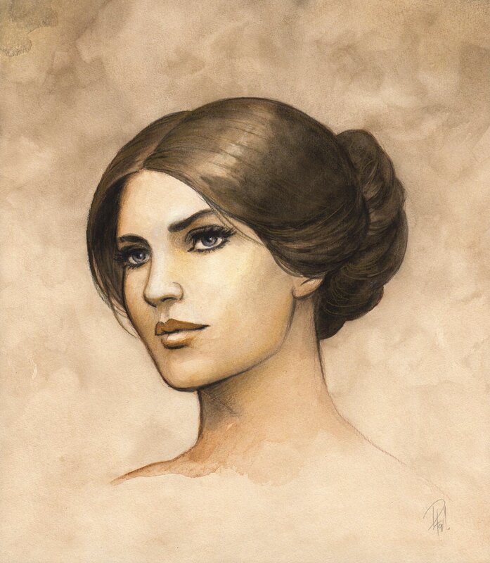 En vente - Laurent Paturaud, Portrait couleur d'Adèle - Illustration originale