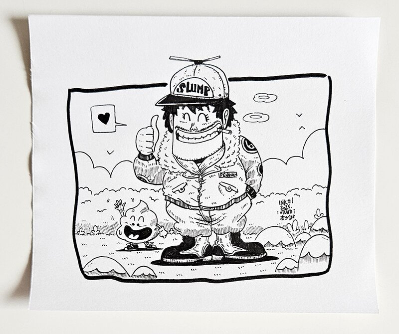 Dessin original de l'Inktober 2025  Dr Slump, Senbei Norimaki par oTTami ! - Illustration originale