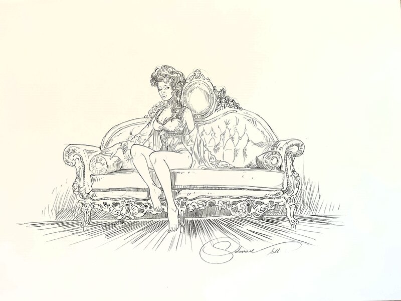 Margot sur sofa par Paul Salomone - Illustration originale