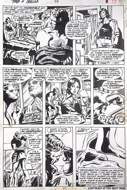 En vente - Gene Colan, Tom Palmer, Marv Wolfman, John Costanza, TOMB OF DRACULA #26 p17 - 1974 - Gene COLAN & Tom PALMER - Planche originale