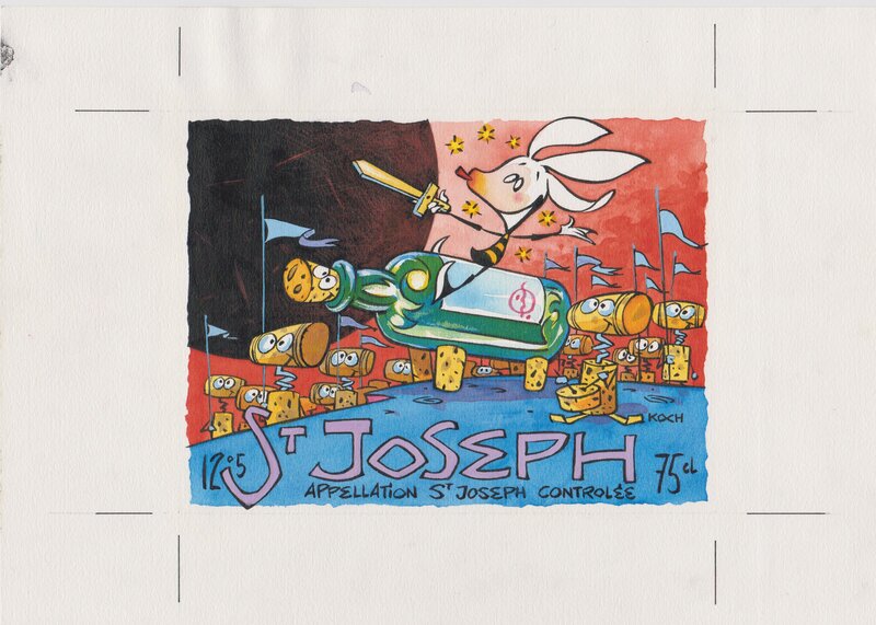 Alain Koch, Etiquette de vin Saint Joseph - Illustration originale