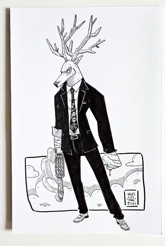 Dessin original de l'Inktober 2025 : Kashima de Sakamoto Days par oTTami ! - Illustration originale
