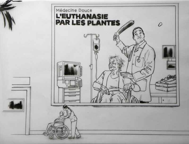 For sale - « Faut pas prendre les cons pour des gens » – Euthanasie par les plantes – Illustration Originale – Emmanuel Reuzé - Original Illustration
