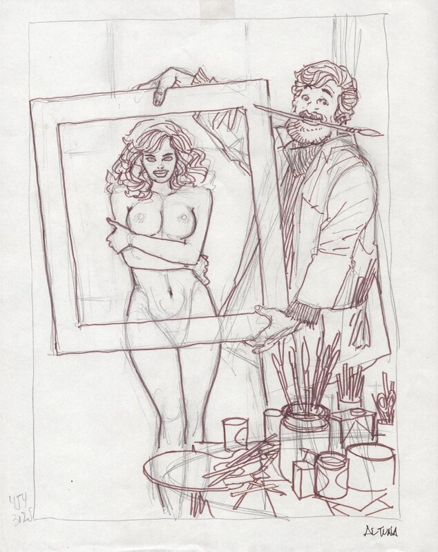 For sale - Horacio Altuna, Self-Portrait avec nude - Sketch