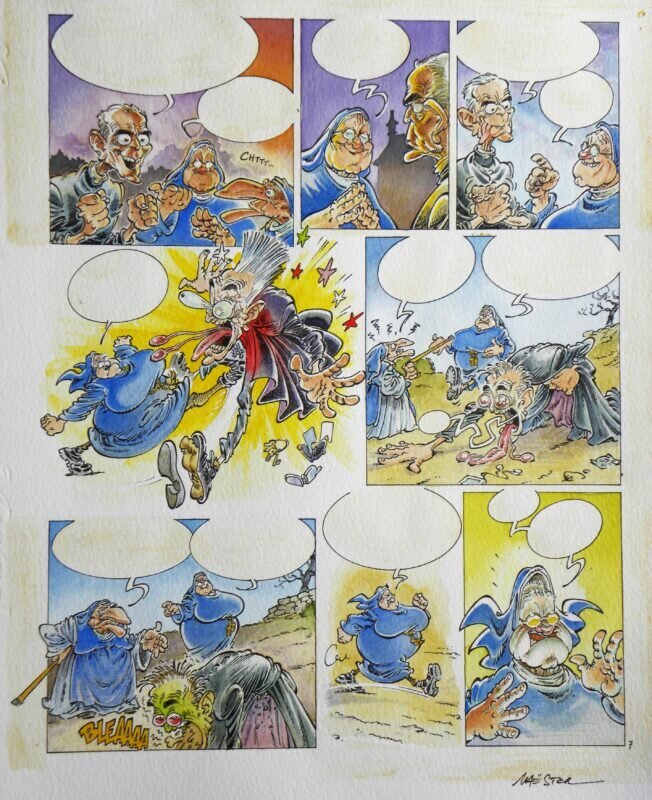 En vente - « Soeur Marie-Thérèse des Batignolles » – Planche Originale Couleurs – Page 7 – Tome 6 – Maëster - Planche originale