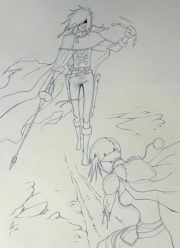 Jérôme Alquié, Leiji Matsumoto, Alquié, Capitaine Albator#3 Mémoires de l'Arcadia, illustration page 45, 2020. - Planche originale