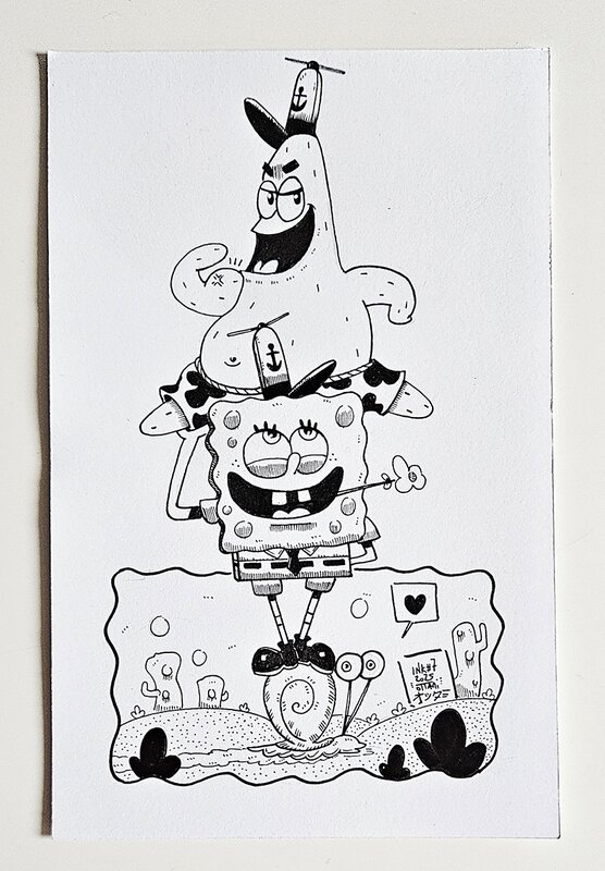 Dessin original de l'Inktober 2025 : Patrick Etoile et Bob l'éponge par oTTami ! - Original Illustration