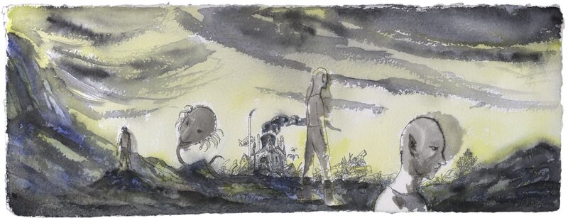En vente - Charles Berberian, Dessin original publié en pages 496 et 497 de Druillet-Vampires - Illustration originale